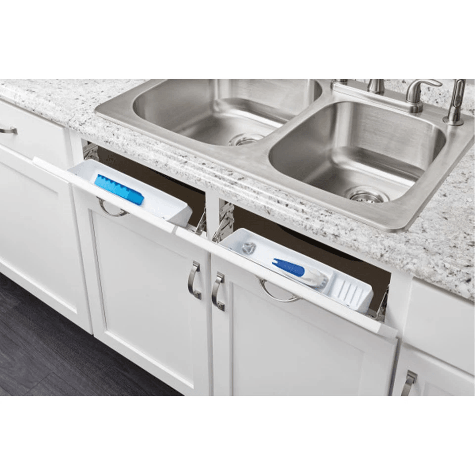 Kitchen Sink Front TipOut Trays White 2Pack  Under Sink Storage Organizer With Hinges 1