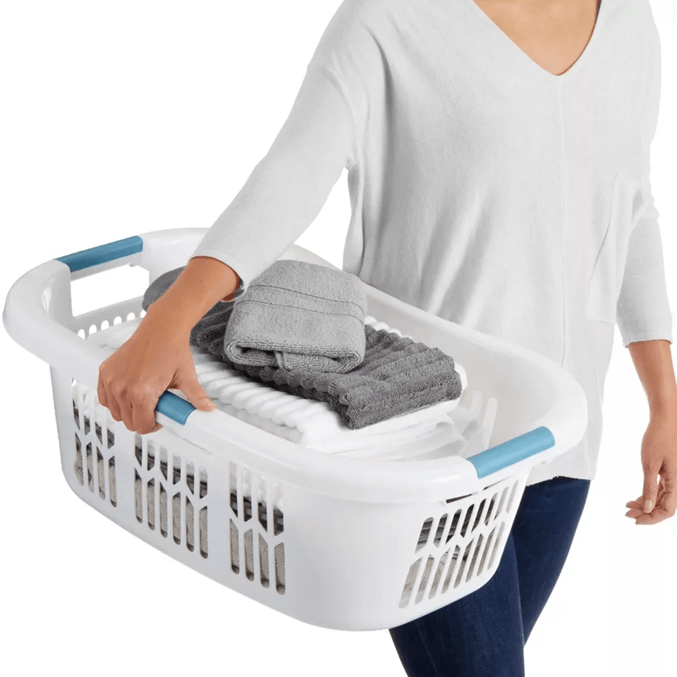 Rubbermaid Bushel Hip Hugger Laundry Basket White Plastic Portable  Comfortable For Home Use 2