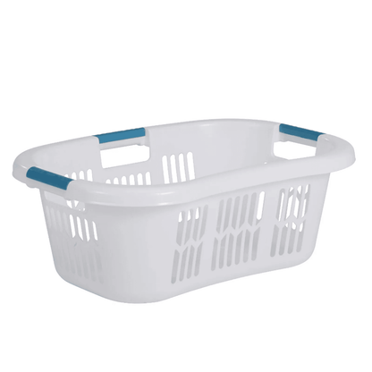 Rubbermaid Bushel Hip Hugger Laundry Basket, White Plastic, Portable & Comfortable for Home Use