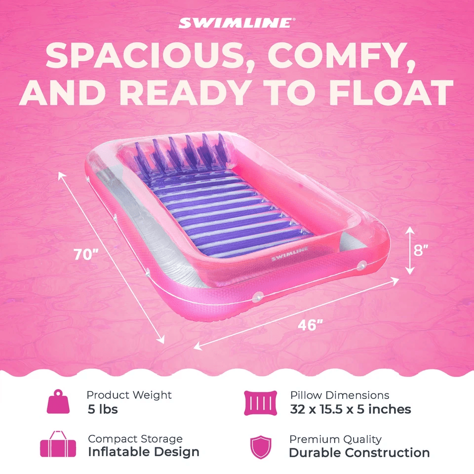 Swimline Classic Inflatable Suntan Tub Lounge Pink Floating Pool Lounger For Sunbathing Backyard Wa 1
