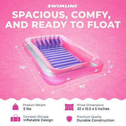 Swimline Classic Inflatable Suntan Tub Lounge Pink Floating Pool Lounger For Sunbathing Backyard Wa 1