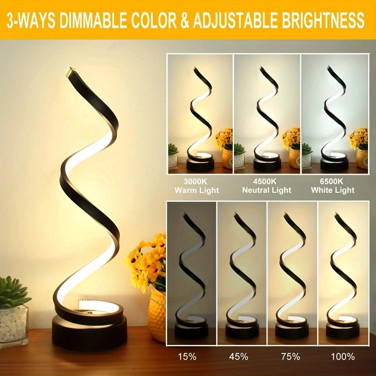 Modern Spiral Dimmable LED Table Lamp Sleek Bedside Light for Living Room Bedroom Office