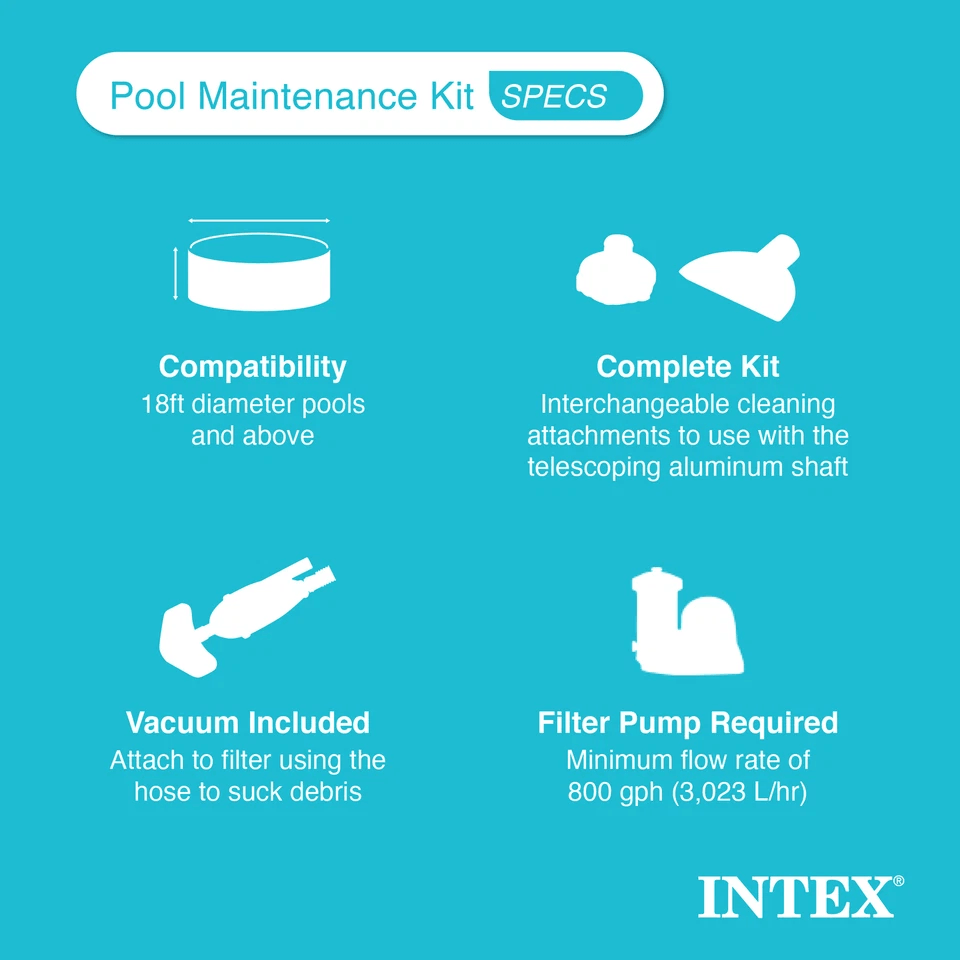 Intex Deluxe Above Ground Pool Maintenance Kit For 800 GPH Pump  Vacuum Pole Net  Hose For 18ft Poo 6