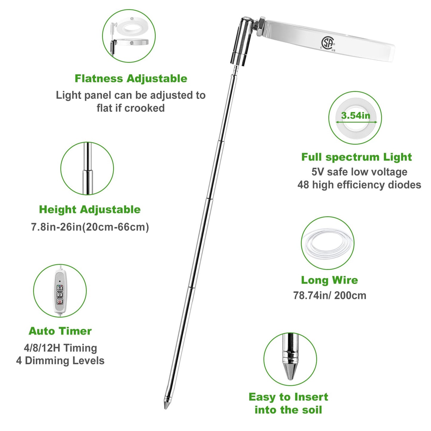 Indoor Plant LED Grow Light Full Spectrum Floor Lamp with Timer Dimming and Adjustable Height for