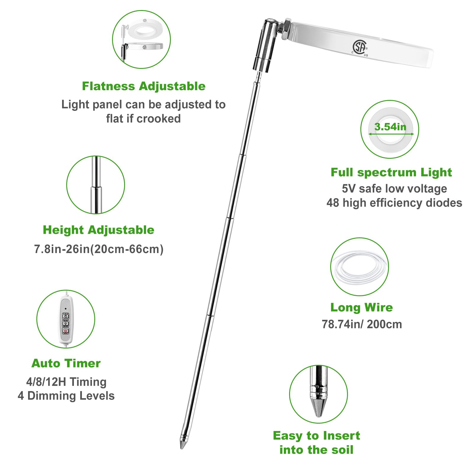 Indoor Plant LED Grow Light Full Spectrum Floor Lamp with Timer Dimming and Adjustable Height for