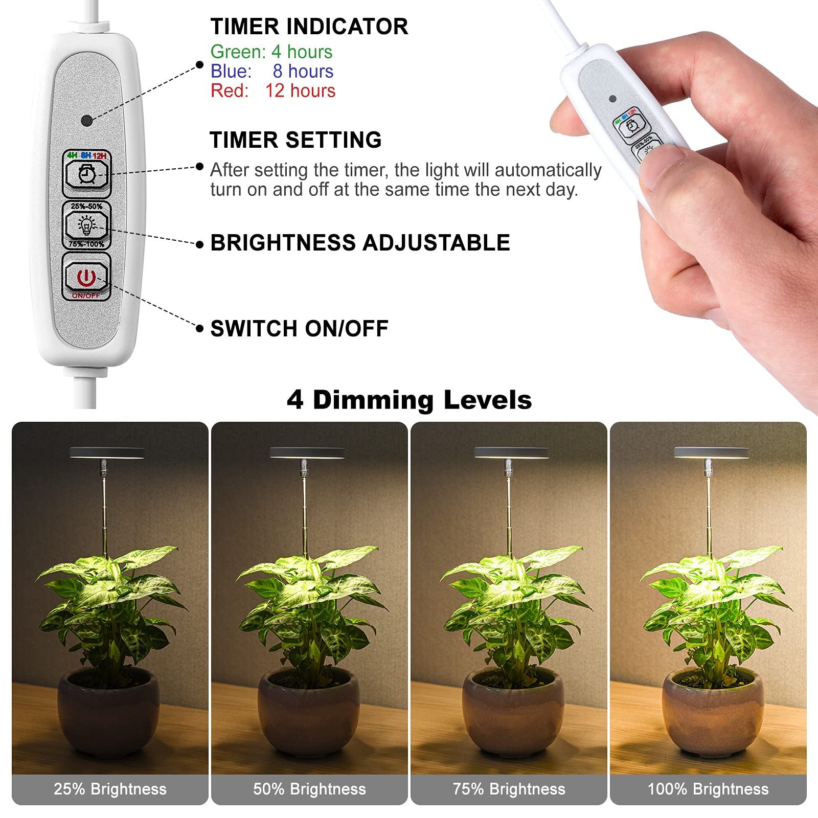 Indoor Plant LED Grow Light Full Spectrum Floor Lamp with Timer Dimming and Adjustable Height for