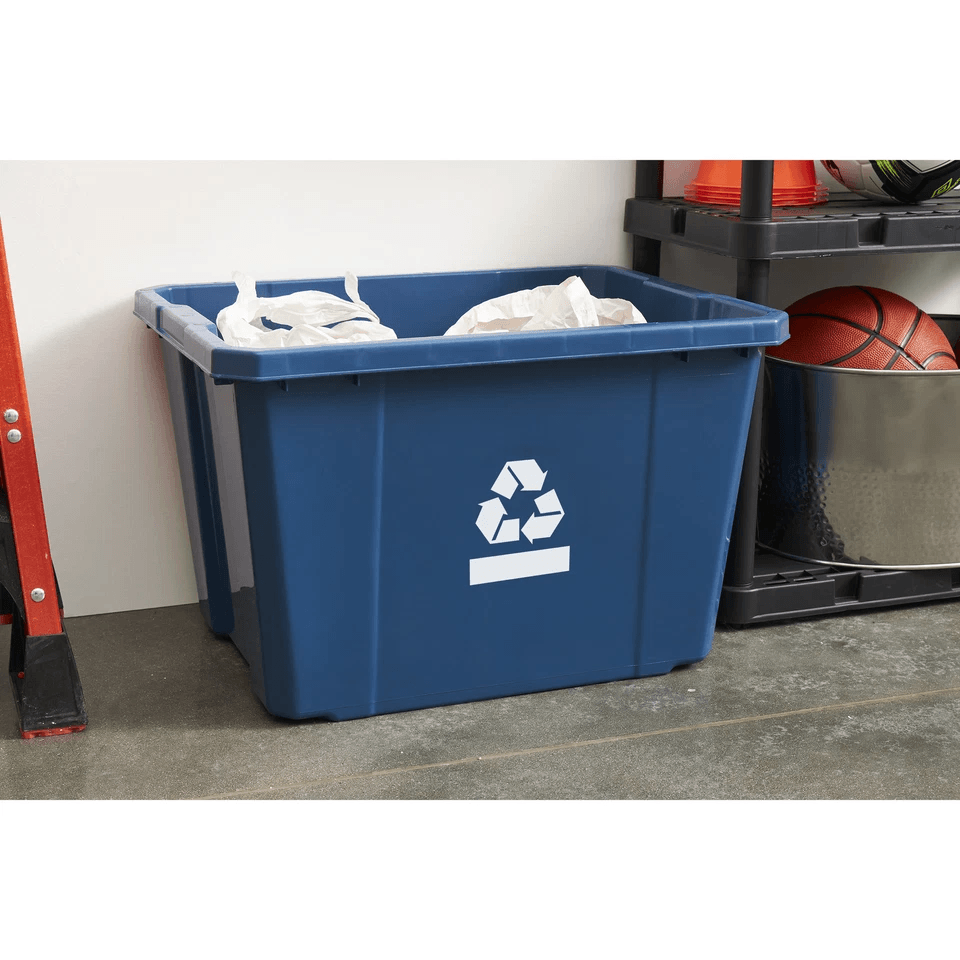 Gracious Living Medium Curbside Blue Box Plastic Home Recycling Bin Durable Stackable Container Wit 4