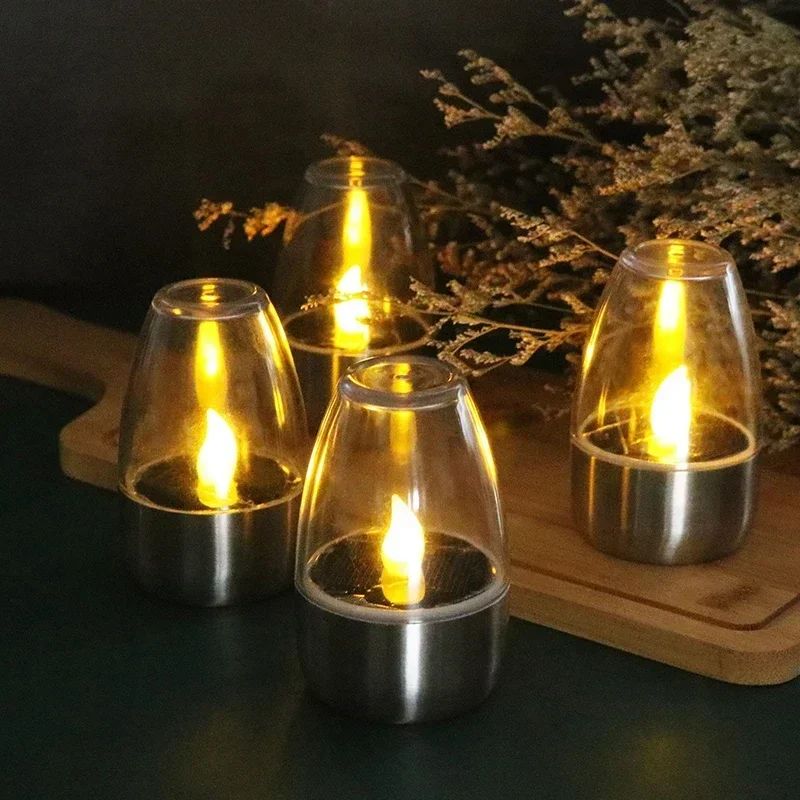 LED Solar Candles Flameless Rechargeable Waterproof Night Lights for Outdoor Garden  Wedding Dec
