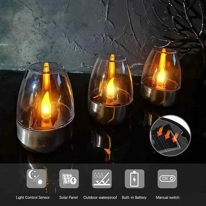 LED Solar Candles Flameless Rechargeable Waterproof Night Lights for Outdoor Garden  Wedding Dec