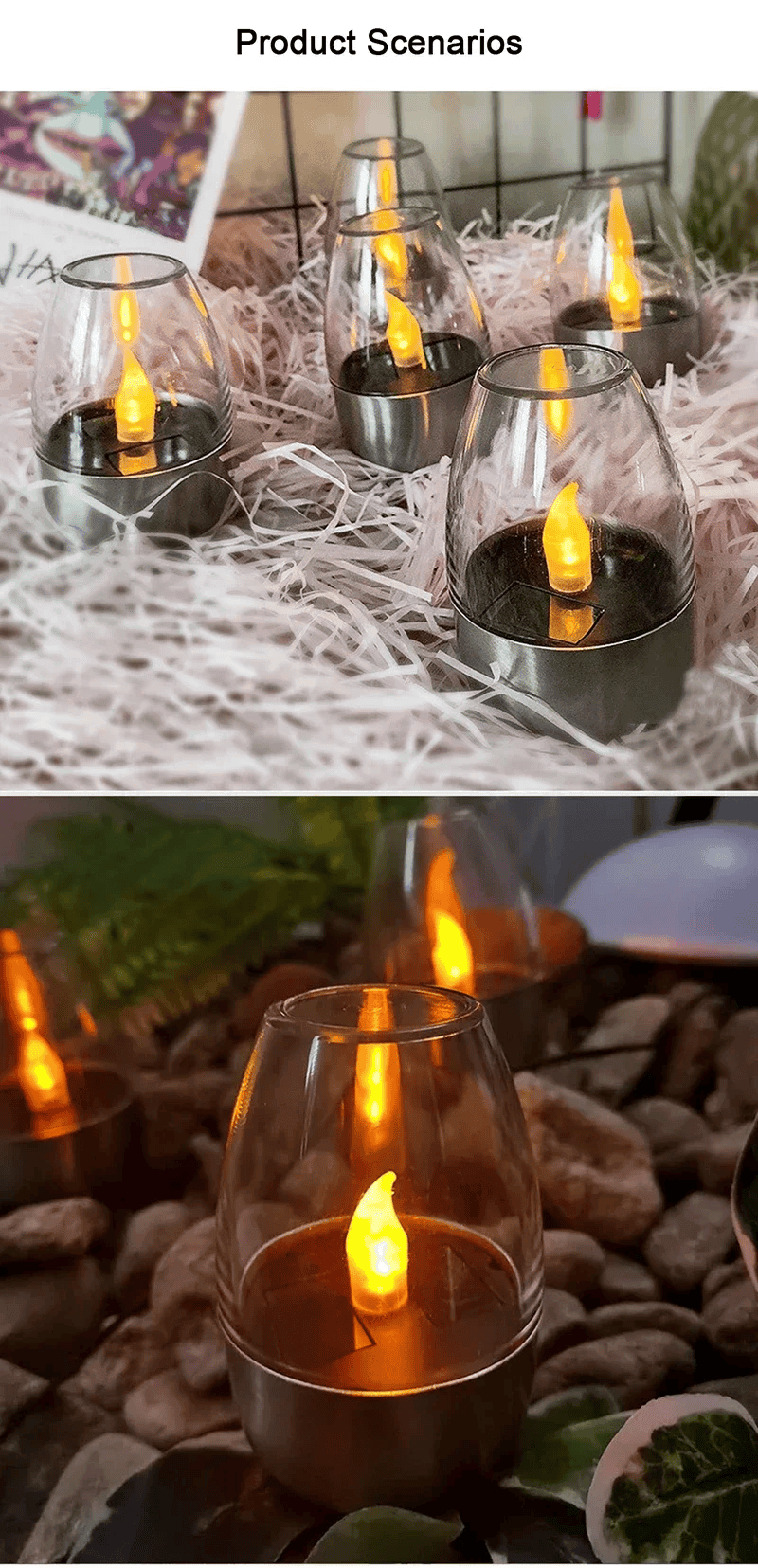 LED Solar Candles Flameless Rechargeable Waterproof Night Lights for Outdoor Garden  Wedding Dec