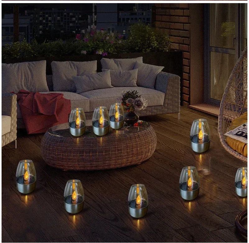 LED Solar Candles Flameless Rechargeable Waterproof Night Lights for Outdoor Garden  Wedding Dec