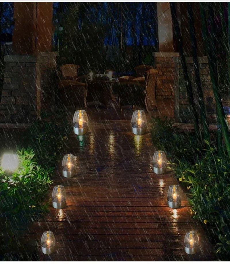 LED Solar Candles Flameless Rechargeable Waterproof Night Lights for Outdoor Garden  Wedding Dec