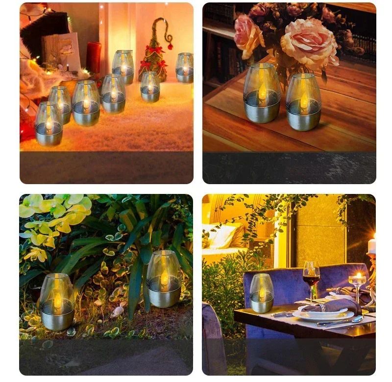 LED Solar Candles Flameless Rechargeable Waterproof Night Lights for Outdoor Garden  Wedding Dec