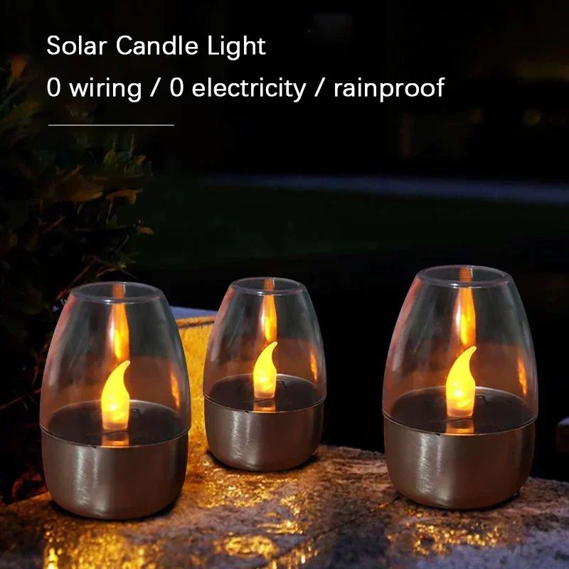 LED Solar Candles Flameless Rechargeable Waterproof Night Lights for Outdoor Garden  Wedding Dec