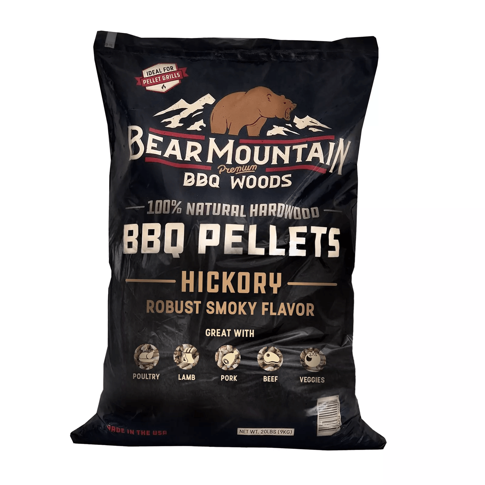 Bear Mountain BBQ Premium All-Natural Hardwood Hickory Smoker Pellets, Natural Wood Flavor for Pellet Grills & Smokers