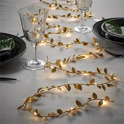 Battery Operated 20LED Golden Leaf Fairy Lights Copper Wire String Lights for Home Party  Wedding