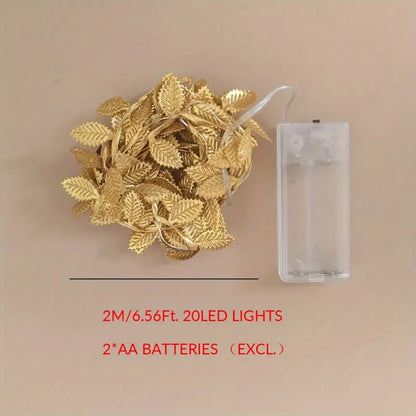 Battery Operated 20LED Golden Leaf Fairy Lights Copper Wire String Lights for Home Party  Wedding