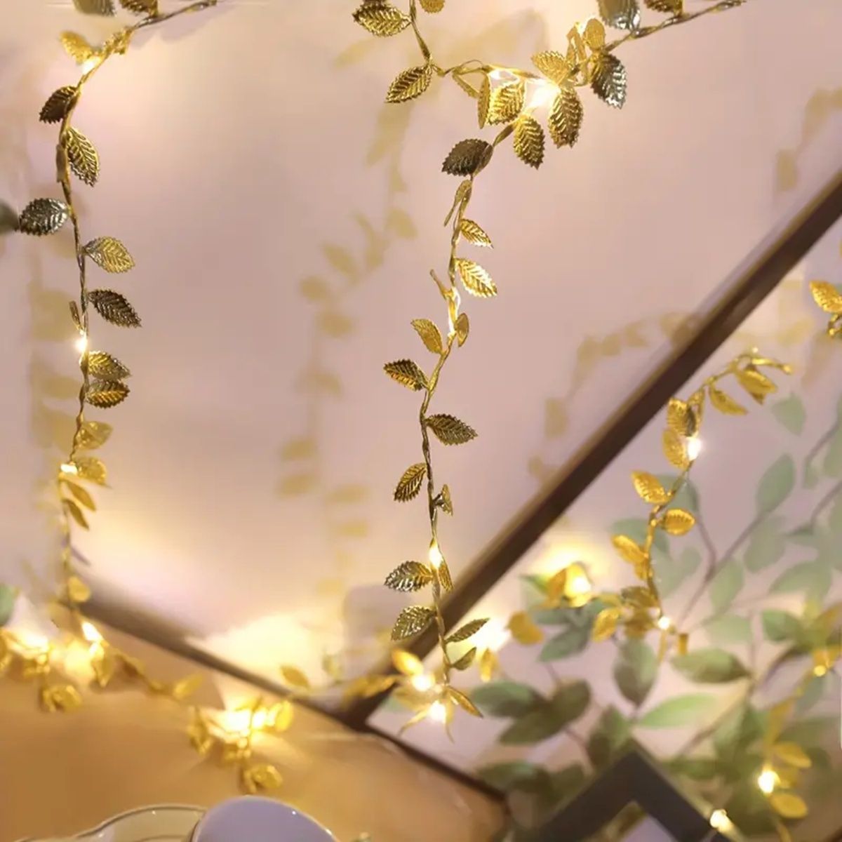 Battery Operated 20LED Golden Leaf Fairy Lights Copper Wire String Lights for Home Party  Wedding