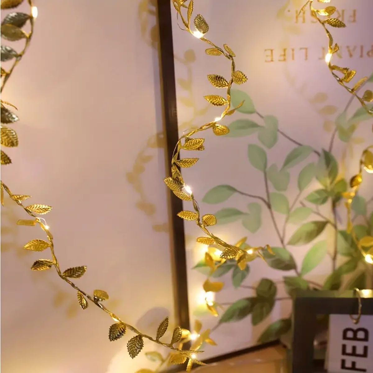 Battery Operated 20LED Golden Leaf Fairy Lights Copper Wire String Lights for Home Party  Wedding