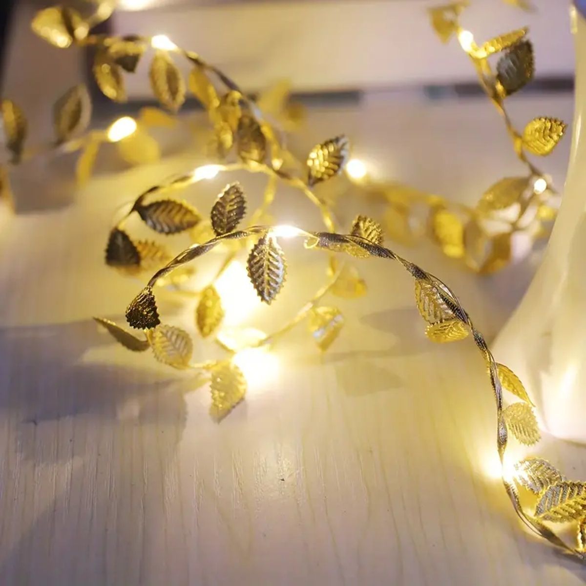 Battery Operated 20LED Golden Leaf Fairy Lights Copper Wire String Lights for Home Party  Wedding