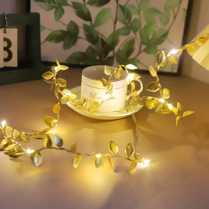 Battery Operated 20LED Golden Leaf Fairy Lights Copper Wire String Lights for Home Party  Wedding