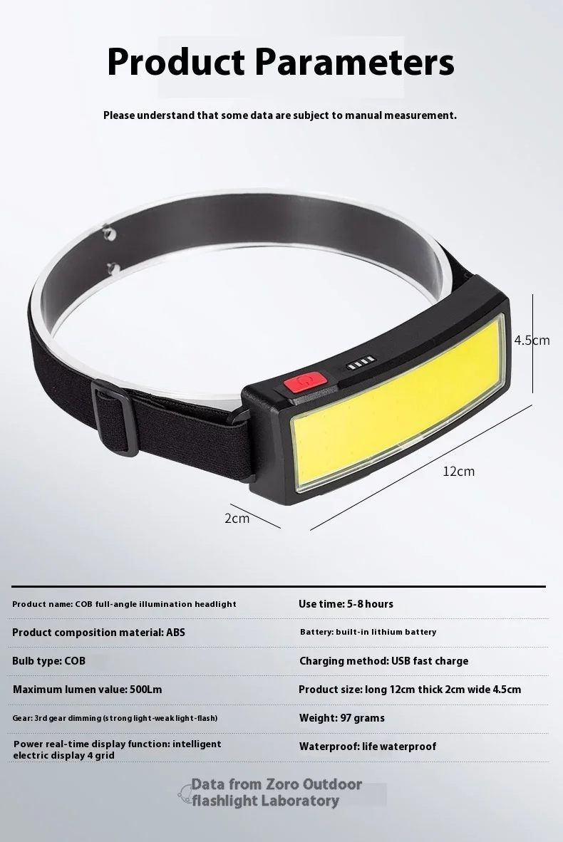 COB LED Rechargeable Headlamp Super Bright 180 Waterproof Head Light for Outdoor Running Camping