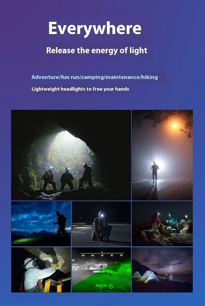 COB LED Rechargeable Headlamp Super Bright 180 Waterproof Head Light for Outdoor Running Camping