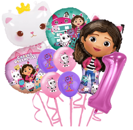 Gabby Dollhouse Cats Number Balloon Set: Perfect Children's Birthday Party Decoration with Latex Aluminum Balloons - Gir