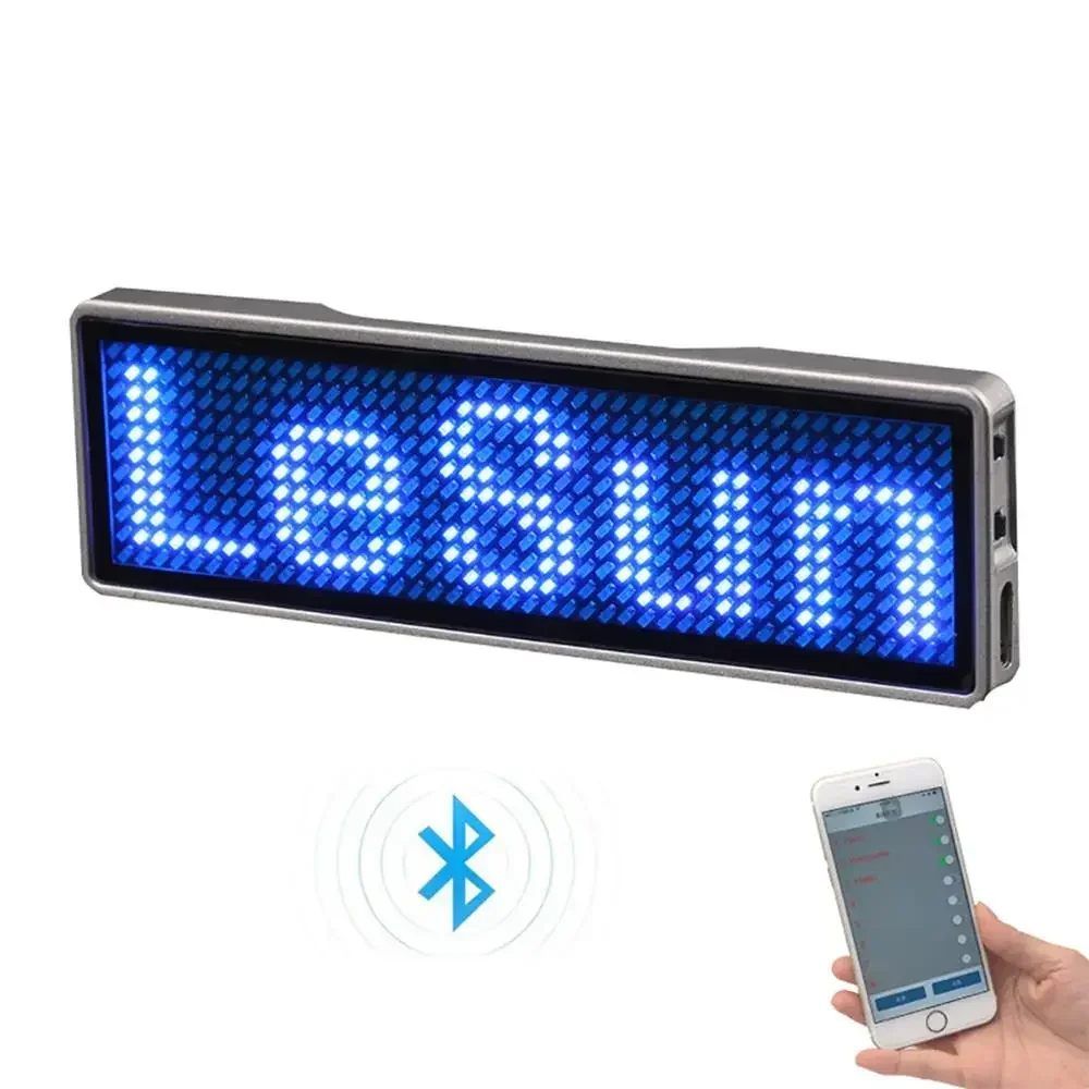 Rechargeable Bluetooth Digital LED Name Tag DIY Programmable Scrolling Message Badge with Mini LED