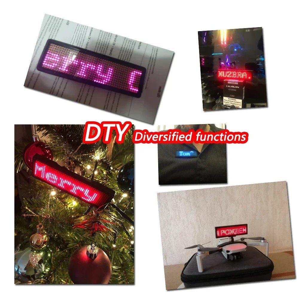 Rechargeable Bluetooth Digital LED Name Tag DIY Programmable Scrolling Message Badge with Mini LED