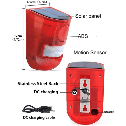 Solar Alarm LED Light Outdoor Wireless Motion Sensor Detector With 110dB Siren And Flashing Strobe  3