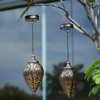 Solar Power LED Hanging Lantern Light – Metal Garden Yard Decor Lamp, Rechargeable Outdoor Patio Lighting