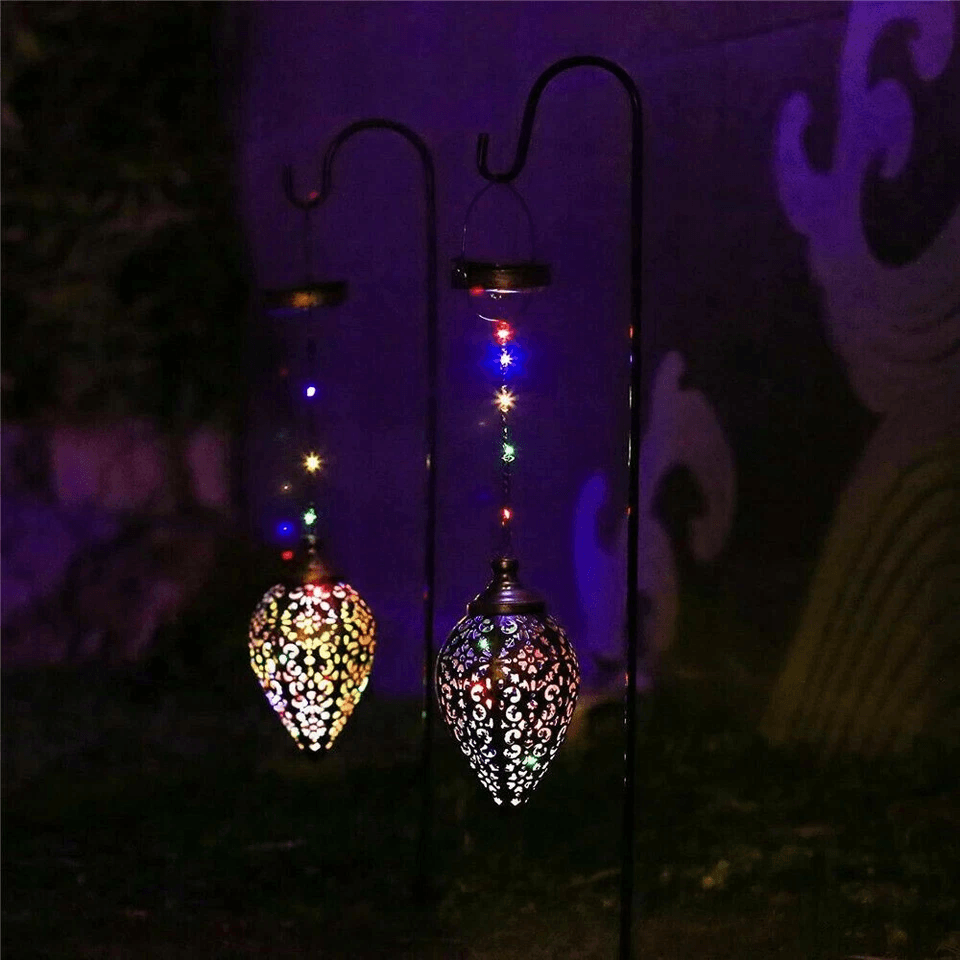 Solar Power LED Hanging Lantern Light  Metal Garden Yard Decor Lamp Rechargeable Outdoor Patio Ligh 4