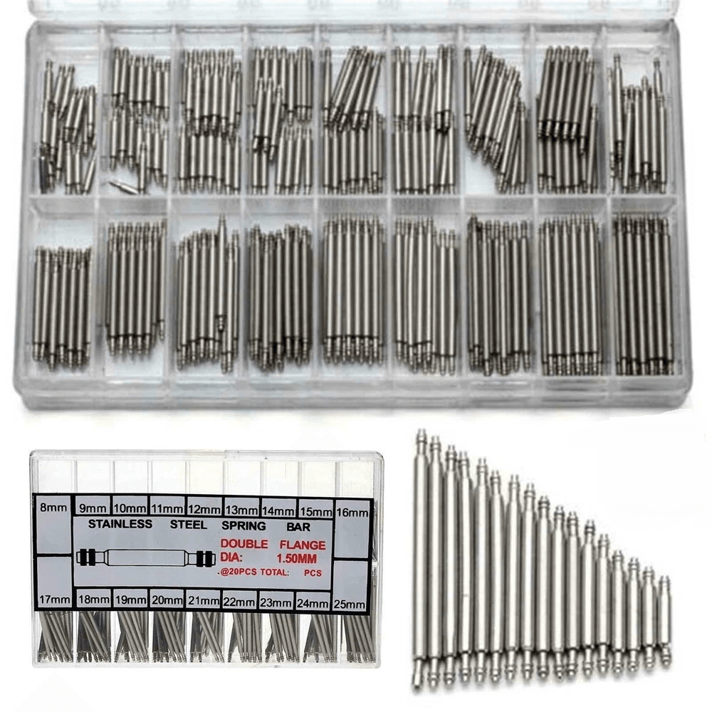 360pcs Stainless Steel Watch Band Spring Bars Kit – 8-25mm Strap Link Pins for Watch Repair & Replacement