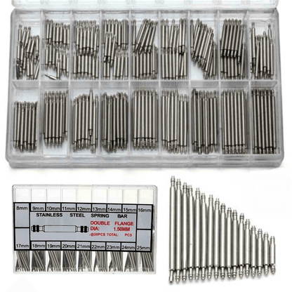 360pcs Stainless Steel Watch Band Spring Bars Kit – 8-25mm Strap Link Pins for Watch Repair & Replacement