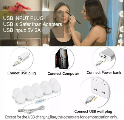 Hollywood Style Vanity Mirror Lights Kit 10 Dimmable LED Bulbs USB Powered Makeup Lighting For Dres 3