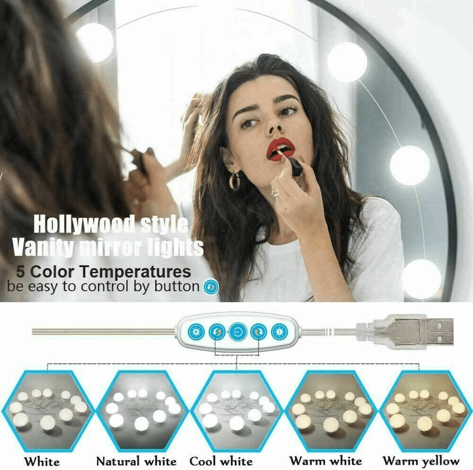 Hollywood Style Vanity Mirror Lights Kit 10 Dimmable LED Bulbs USB Powered Makeup Lighting For Dres 4
