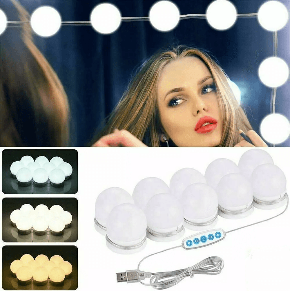 Hollywood Style Vanity Mirror Lights Kit 10 Dimmable LED Bulbs, USB Powered Makeup Lighting for Dressing Table Bathroom