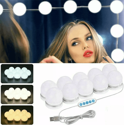Hollywood Style Vanity Mirror Lights Kit 10 Dimmable LED Bulbs, USB Powered Makeup Lighting for Dressing Table Bathroom