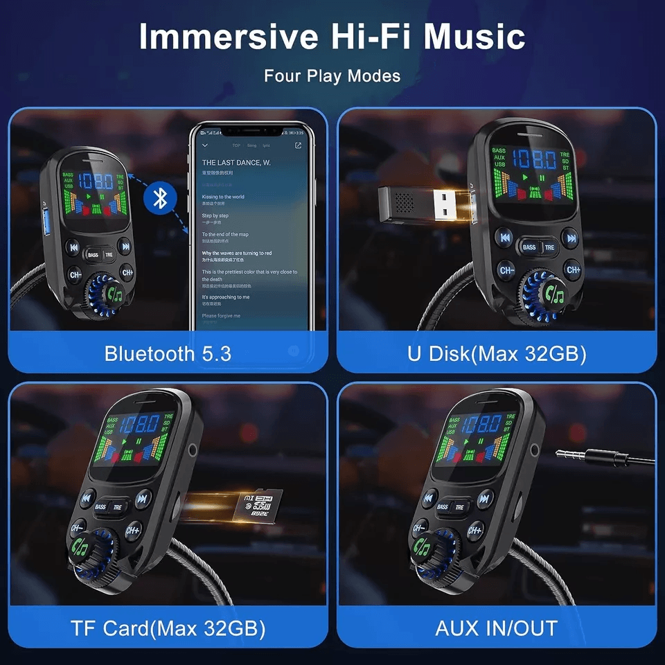 Wireless Car Bluetooth FM Transmitter MP3 Radio Adapter HandsFree 3Port USB Charger Universal Compa 4