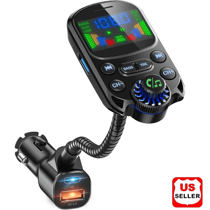 Wireless Car Bluetooth FM Transmitter MP3 Radio Adapter, Hands-Free, 3-Port USB Charger, Universal Compatibility