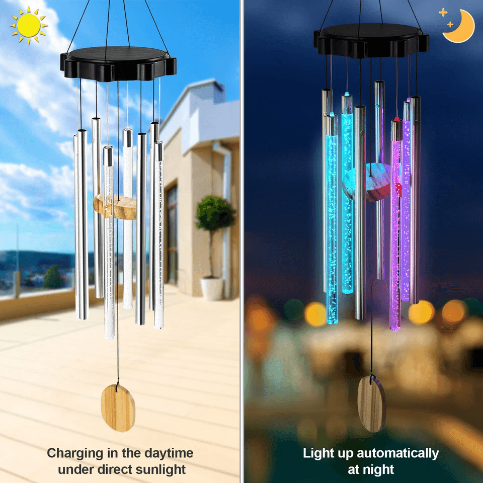 Color Changing Solar Wind Chimes With LED Lights  Large Deep Tone Resonant Bell Tubes For Outdoor G 6