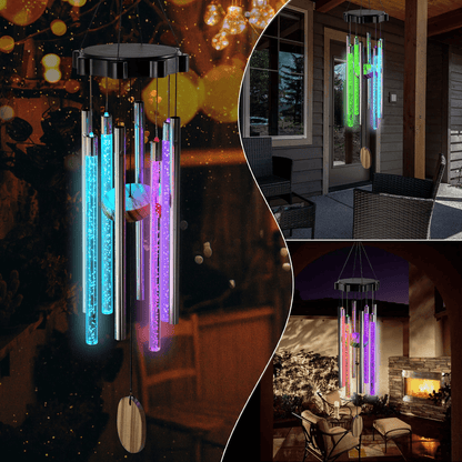 Color Changing Solar Wind Chimes with LED Lights – Large Deep Tone Resonant Bell Tubes for Outdoor Garden Decor