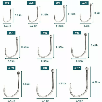Fishing Hooks Kit 10 Assorted Sizes Black  Silver Sharpened Hooks With Durable Storage Box 3