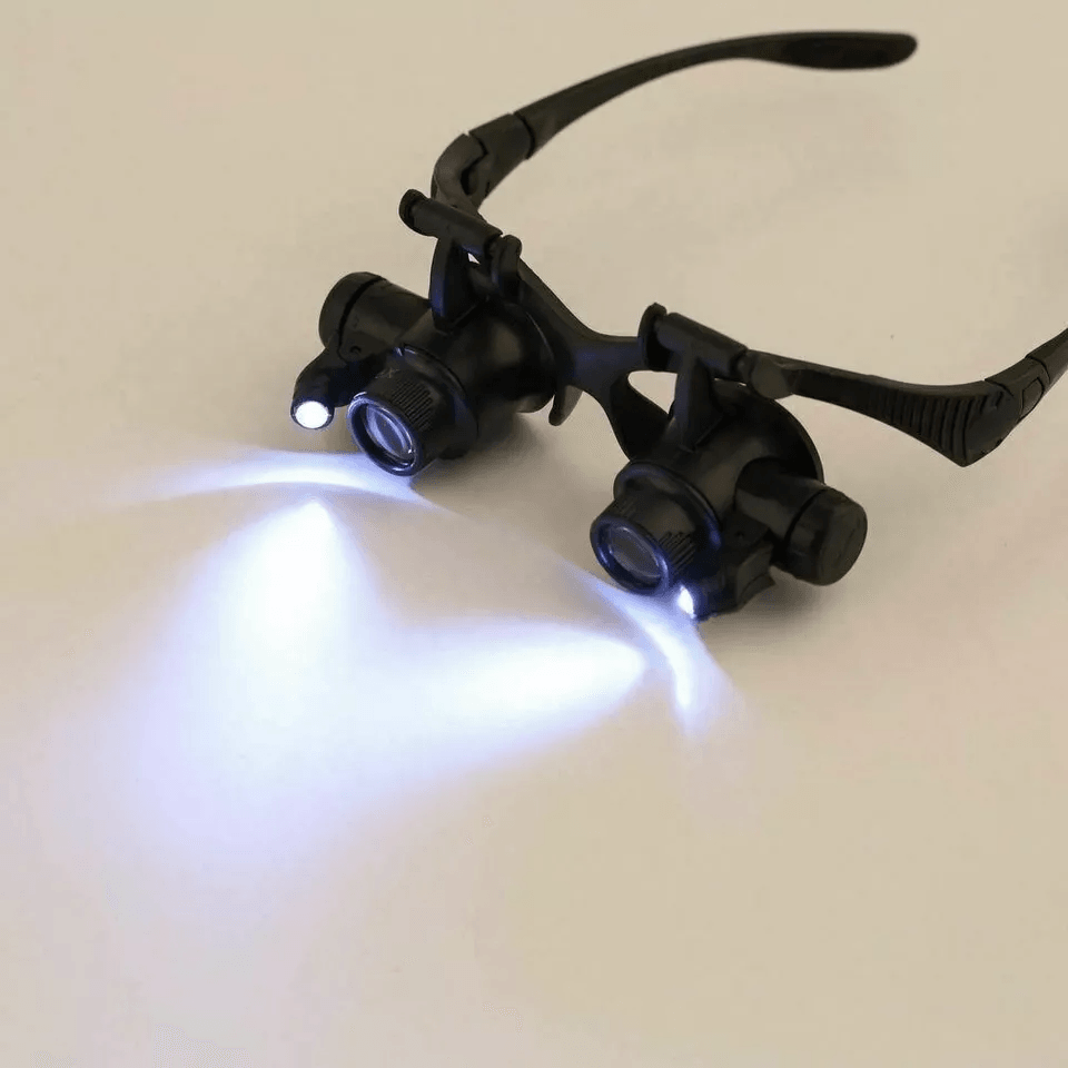 LED Double Eye Magnifier Loupe Glasses Jewelry  Watch Repair Tool With Adjustable Light 1