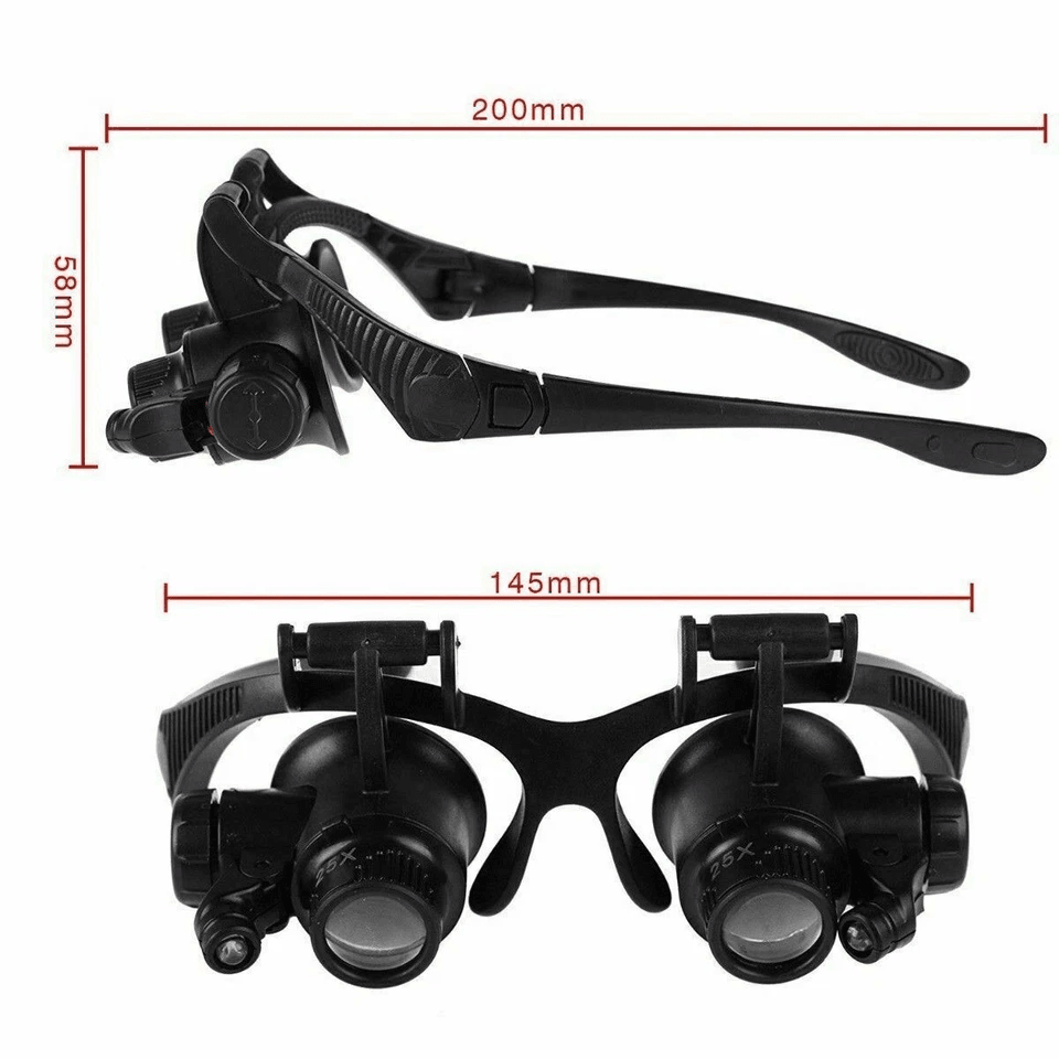 LED Double Eye Magnifier Loupe Glasses Jewelry  Watch Repair Tool With Adjustable Light 4