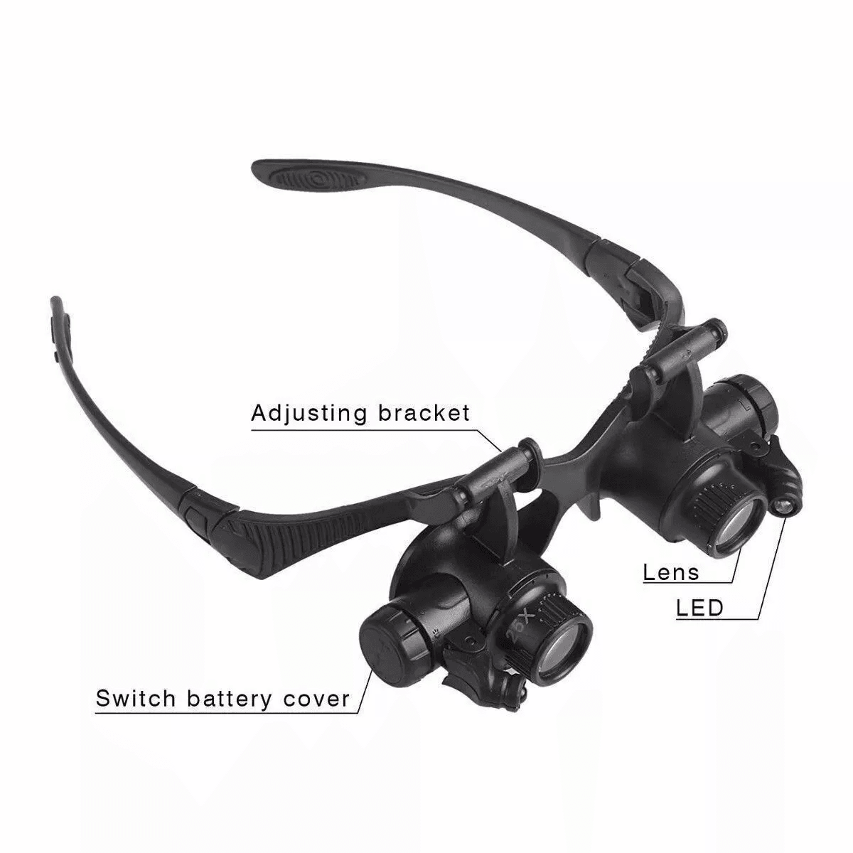 LED Double Eye Magnifier Loupe Glasses Jewelry  Watch Repair Tool With Adjustable Light 2