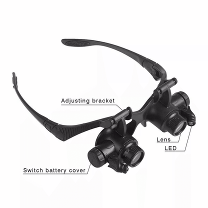 LED Double Eye Magnifier Loupe Glasses Jewelry  Watch Repair Tool With Adjustable Light 2
