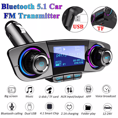 Wireless Bluetooth FM Transmitter for Car, MP3 Player, Hands-Free Radio Adapter, Dual USB Charging Kit