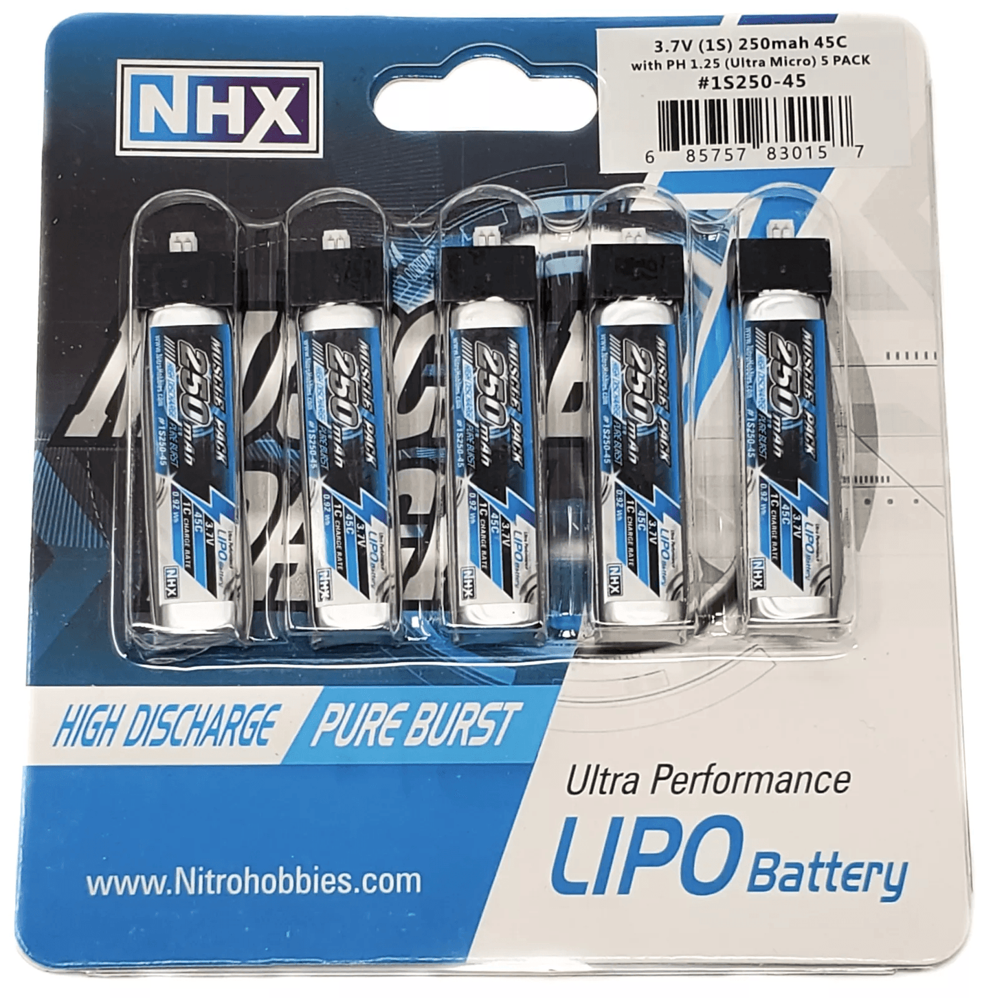 NHX Muscle Pack LiPo Battery, Ultra Micro Connector for RC Drones, Helicopters, and Planes